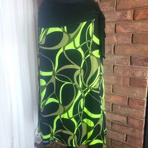 Susan Lawrence Black & Neon Green A-Line Skirt -m Size M